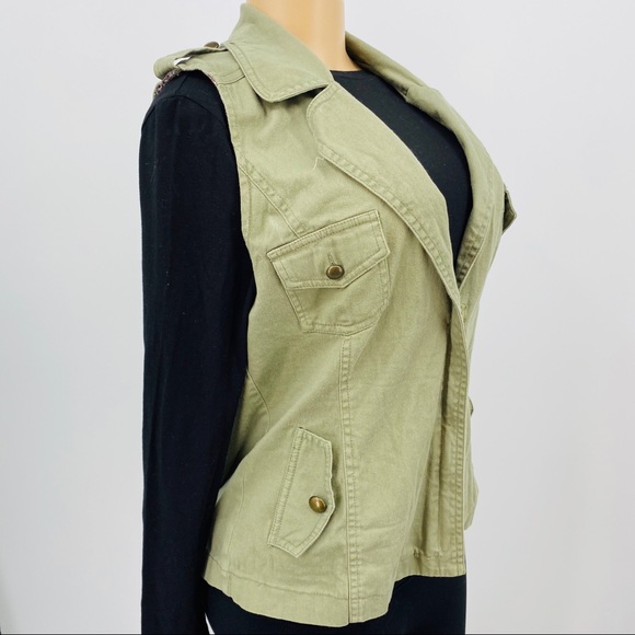 Army Green Denim Zip Vest - Picture 5 of 6